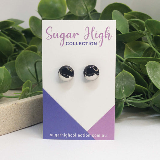 Black Lamp + White | Wooden Stud Earrings