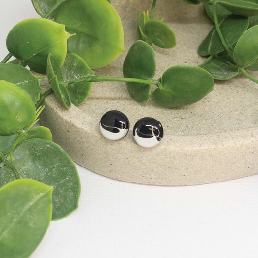 Black Lamp + White | Wooden Stud Earrings