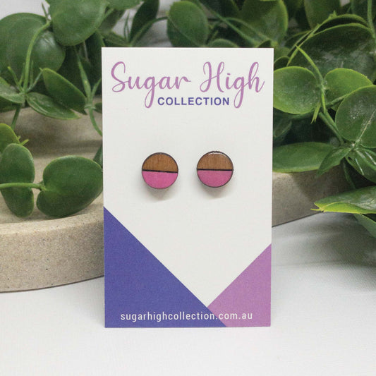 Bubblegum Pink | Wooden Stud Earrings