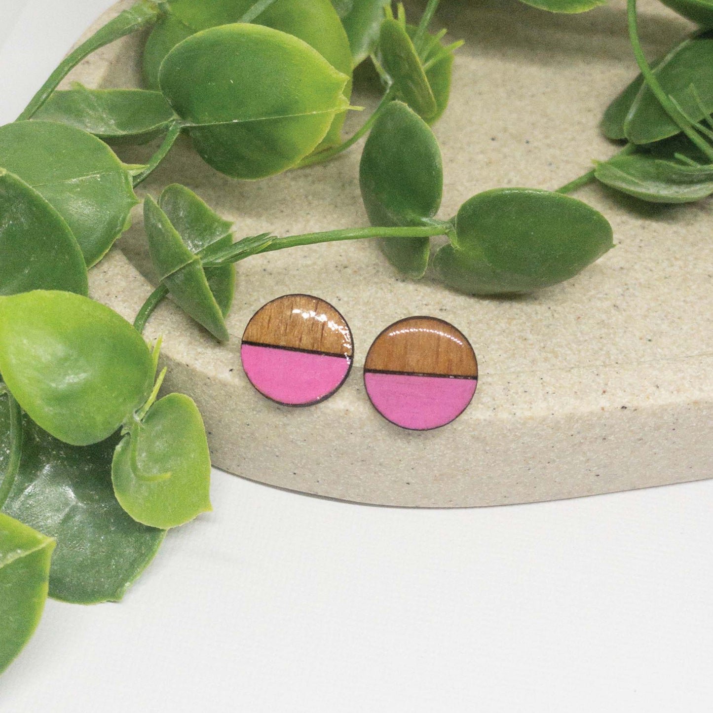 Bubblegum Pink | Wooden Stud Earrings