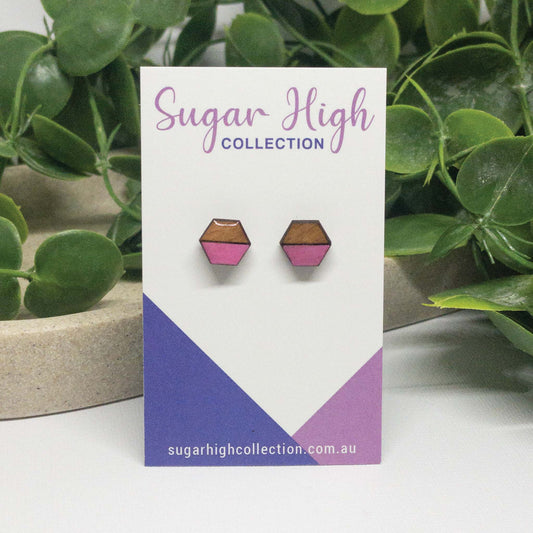 Bubblegum Pink | Wooden Stud Earrings