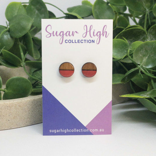 Candy Red | Wooden Stud Earrings