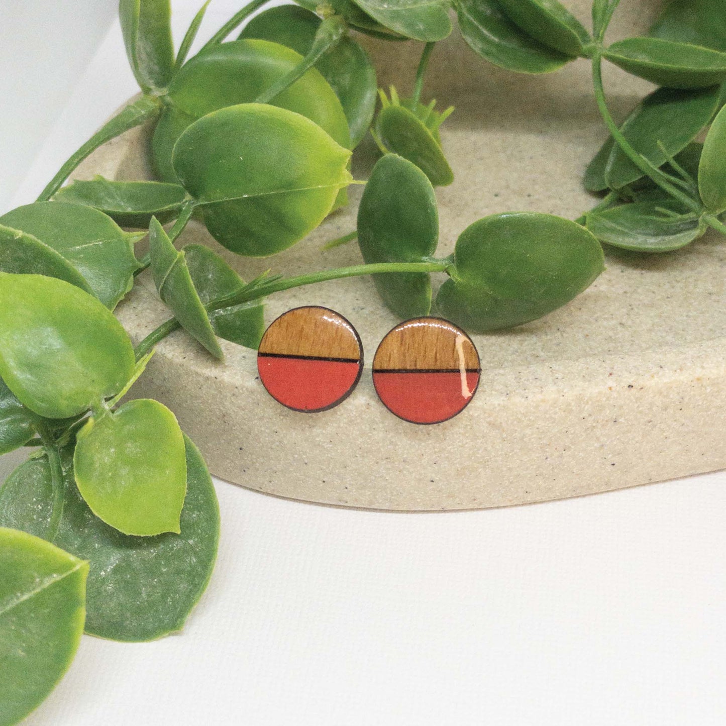 Candy Red | Wooden Stud Earrings