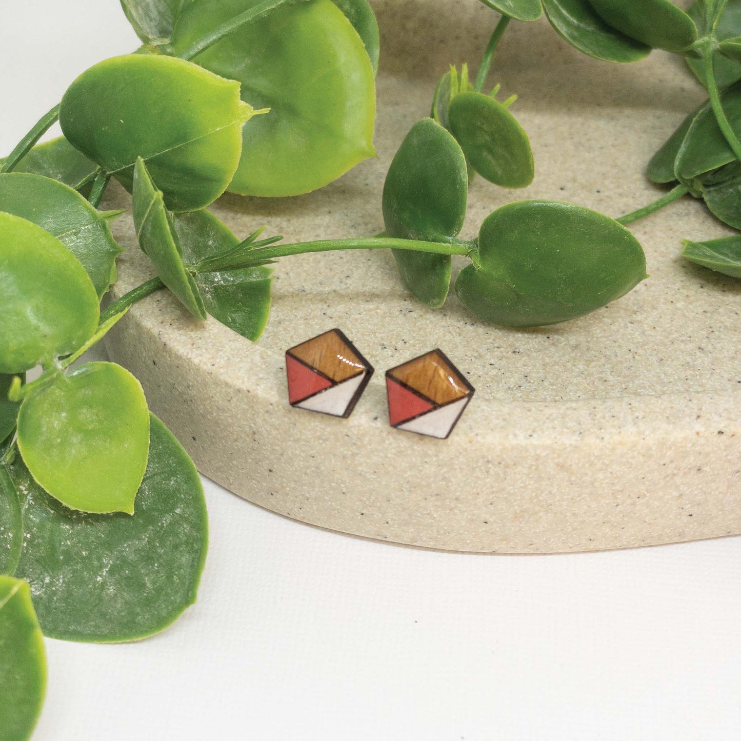 Candy Red + White | Wooden Stud Earrings