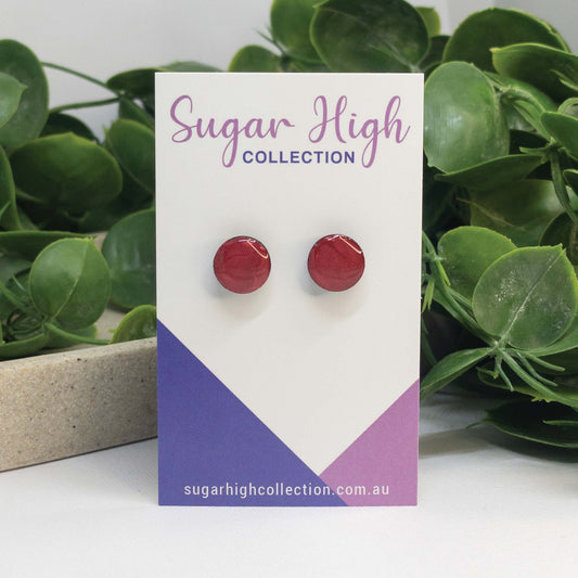 Cherry Red | Wooden Stud Earrings