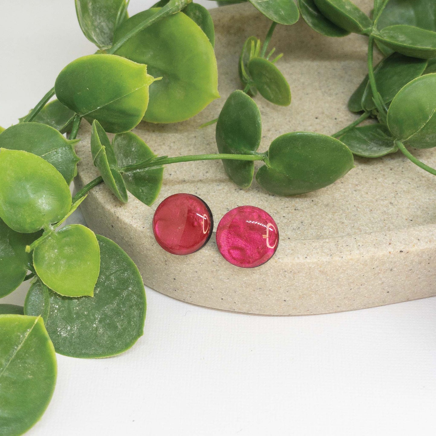 Cherry Red | Wooden Stud Earrings
