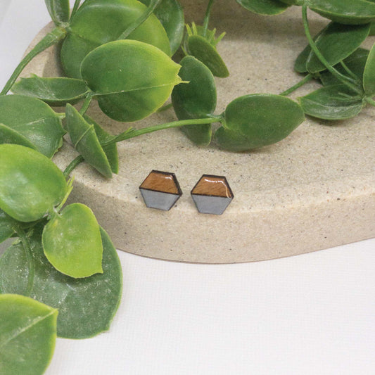 Cloudy Grey | Wooden Stud Earrings