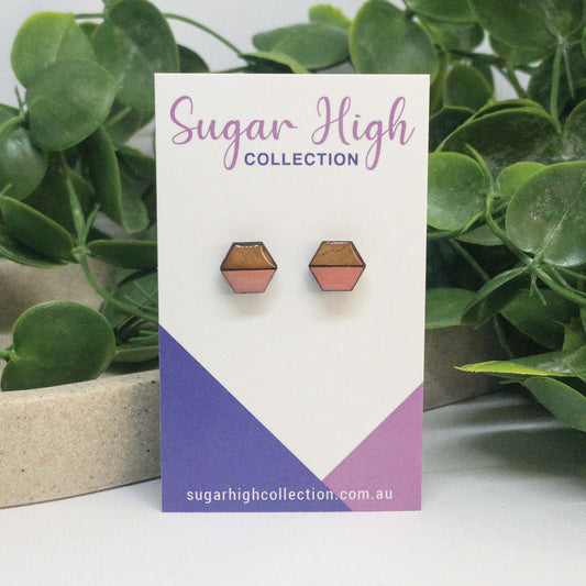 Coral Pink | Wooden Stud Earrings