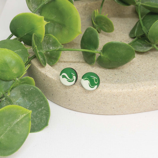 Forest Green + White | Wooden Stud Earrings