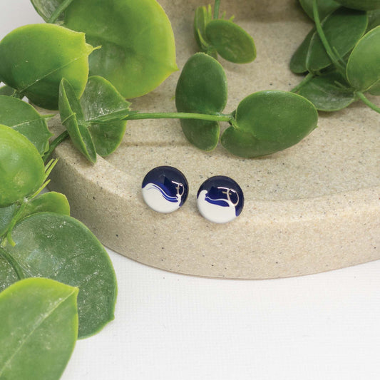 Indigo Blue + White | Wooden Stud Earrings