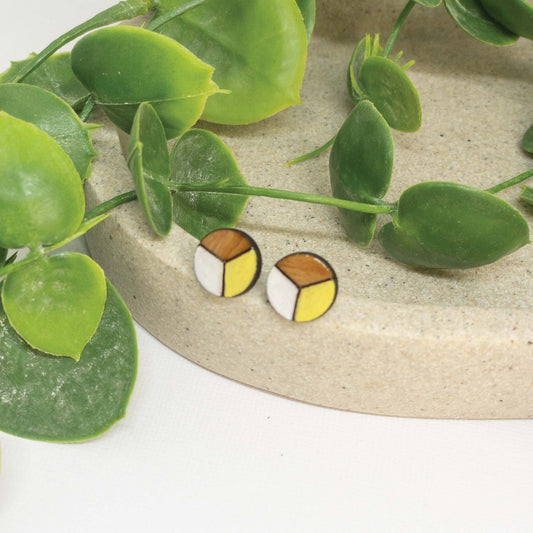 Lemon + White | Wooden Stud Earrings