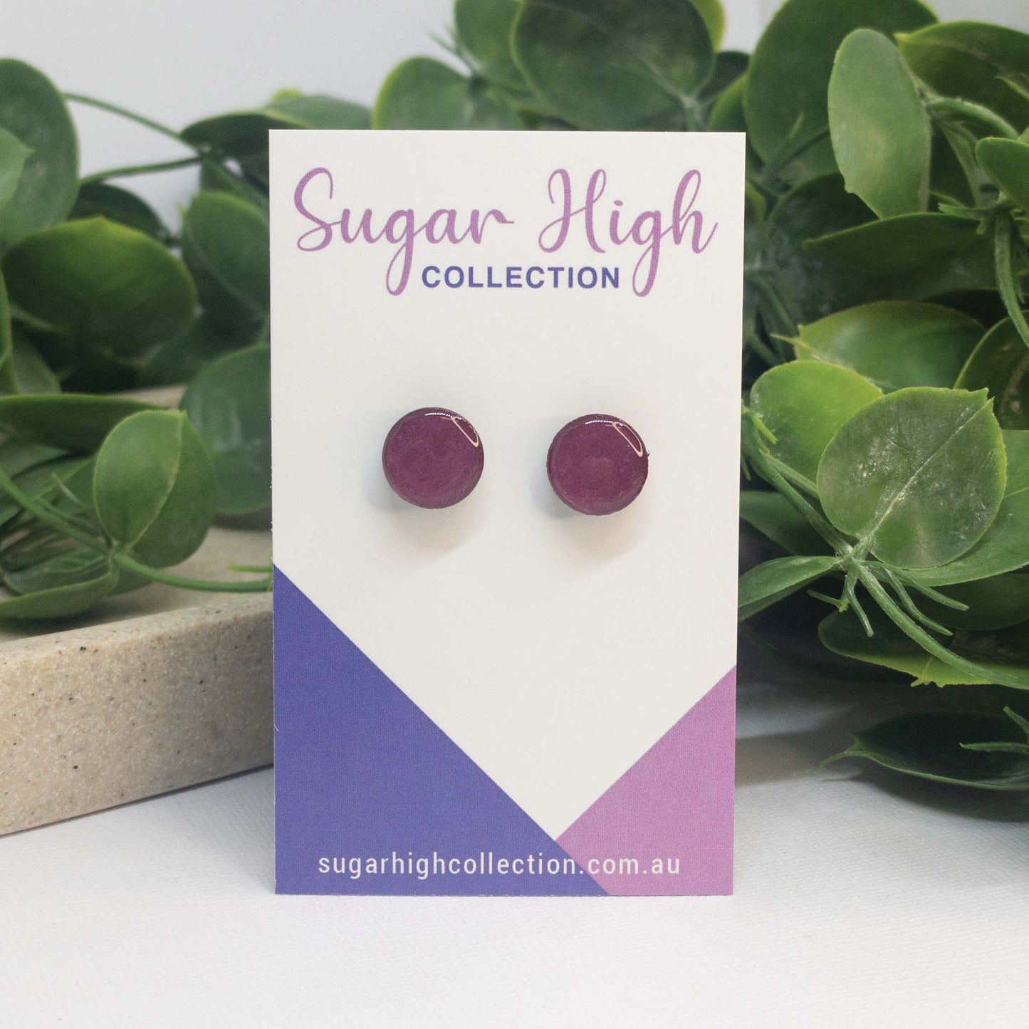 Metallic Berry | Wooden Stud Earrings