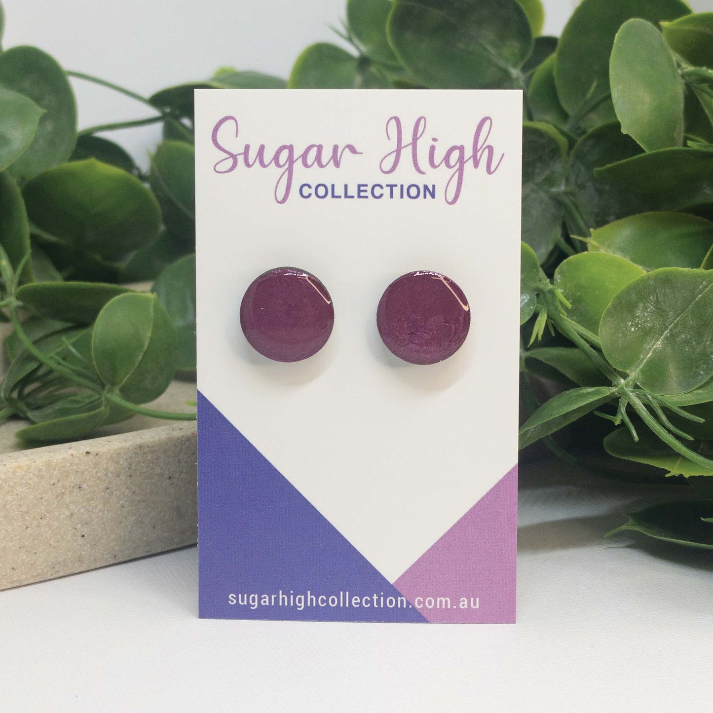 Metallic Berry | Wooden Stud Earrings