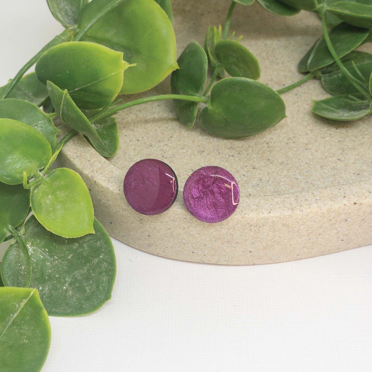 Metallic Berry | Wooden Stud Earrings