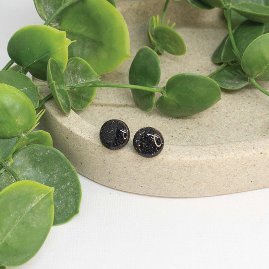 Midnight Bling | Wooden Stud Earrings