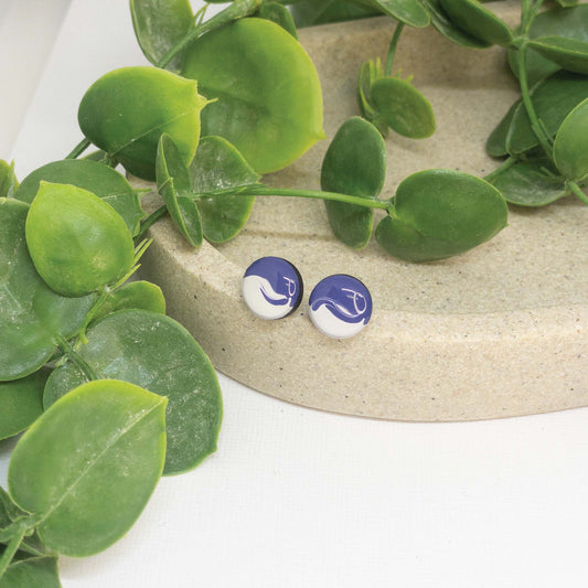 Purple Vibes + White | Wooden Stud Earrings