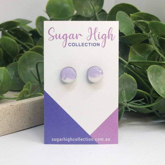 Pastel Purple + White | Wooden Stud Earrings