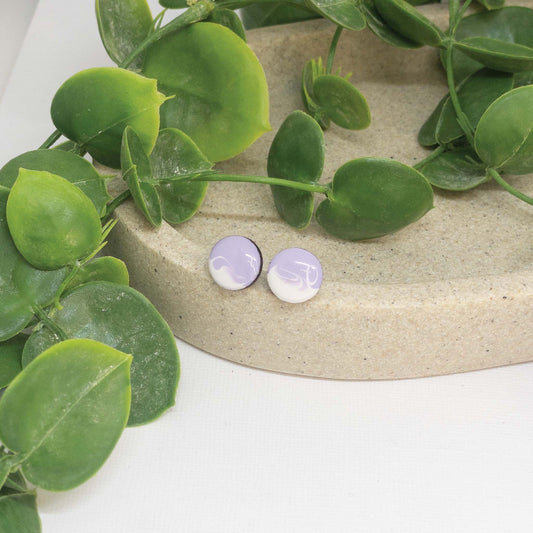 Pastel Purple + White | Wooden Stud Earrings