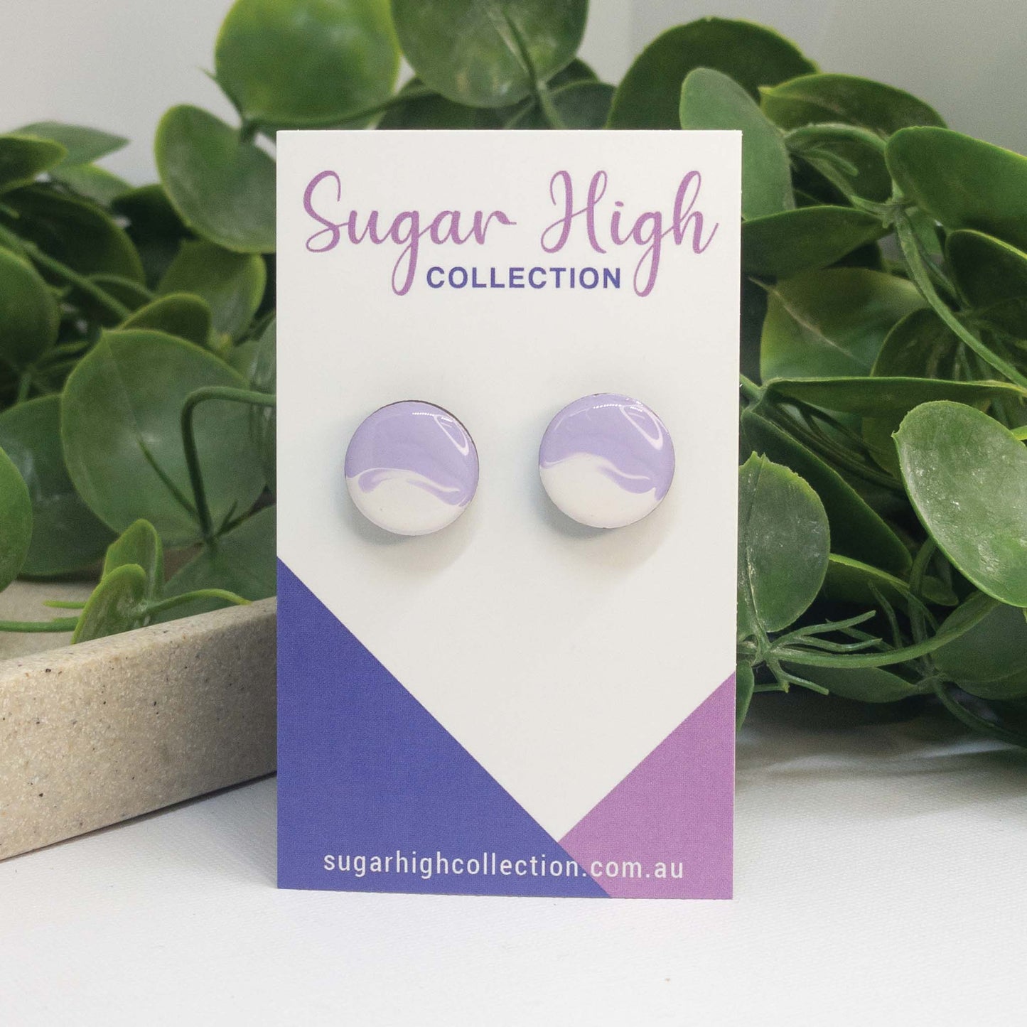 Pastel Purple + White | Wooden Stud Earrings