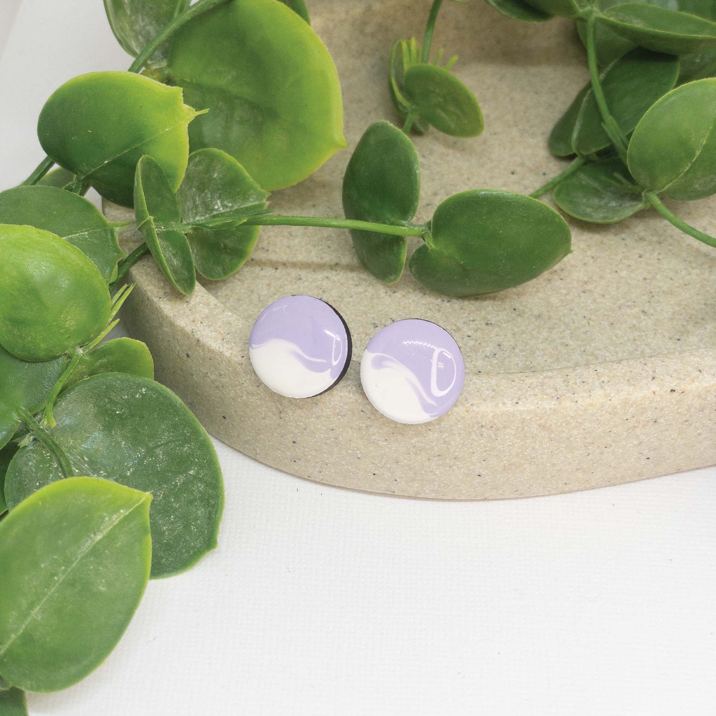 Pastel Purple + White | Wooden Stud Earrings