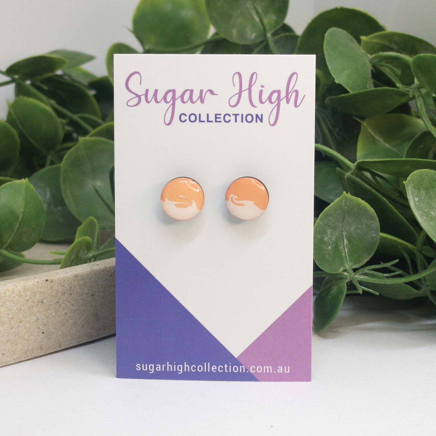 Peachy Dreams + White | Wooden Stud Earrings