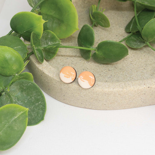 Peachy Dreams + White | Wooden Stud Earrings