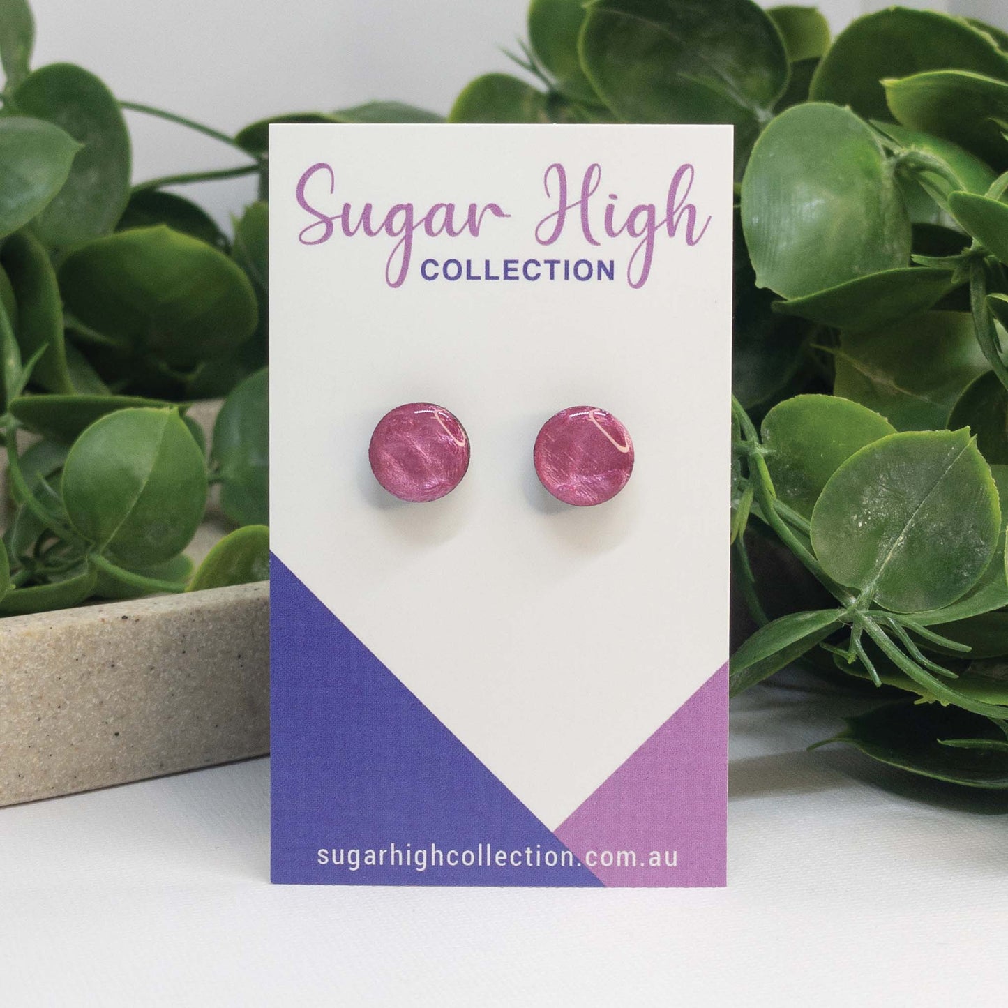 Pink Bloom | Wooden Stud Earrings