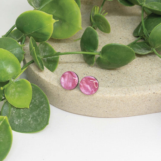 Pink Bloom | Wooden Stud Earrings