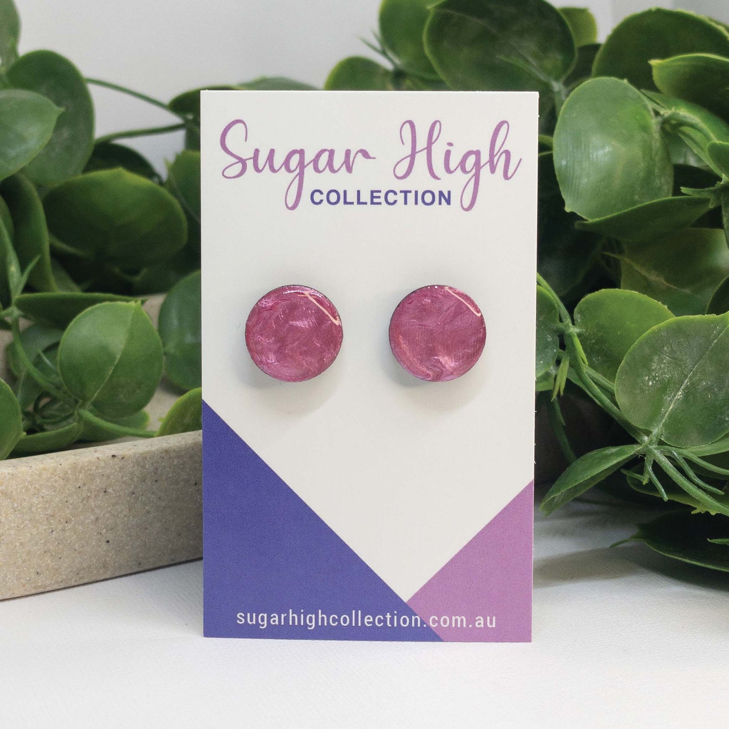 Pink Bloom | Wooden Stud Earrings