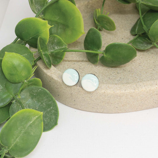 Sea Salt + White | Wooden Stud Earrings