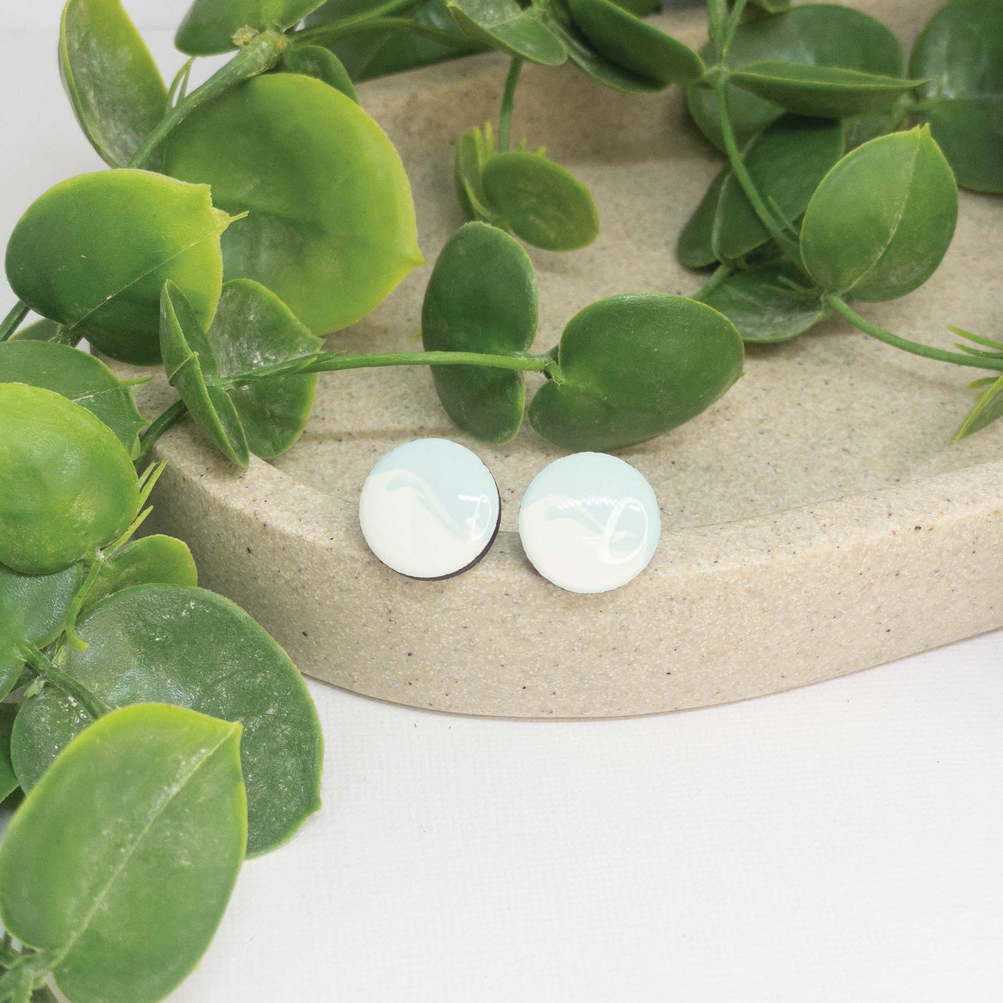 Sea Salt + White | Wooden Stud Earrings