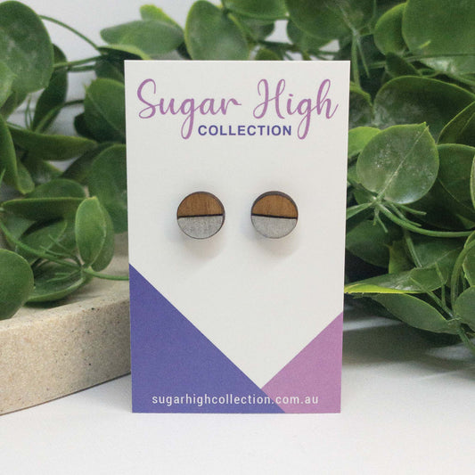 Silver | Wooden Stud Earrings