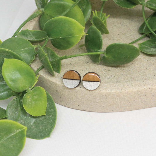 Silver | Wooden Stud Earrings