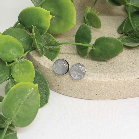 Silver Glow | Wooden Stud Earrings