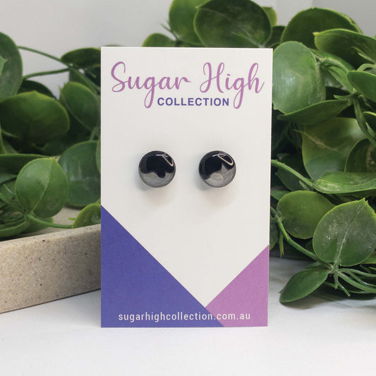 Silver Glow + Black | Wooden Stud Earrings