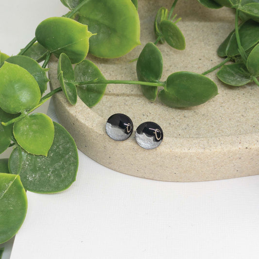 Silver Glow + Black | Wooden Stud Earrings