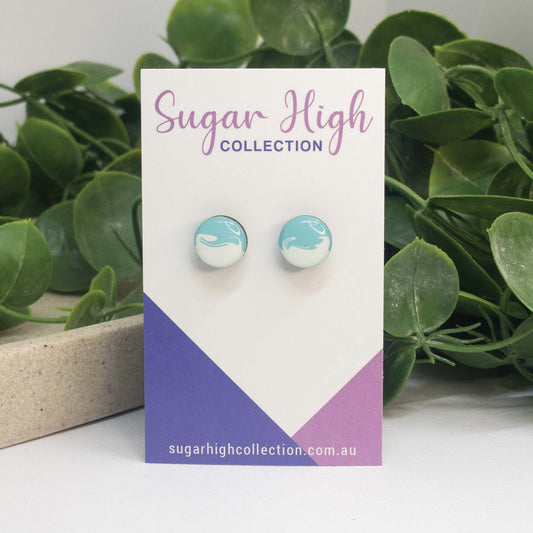 Turquoise Bay + White | Wooden Stud Earrings