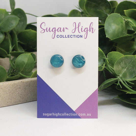 Turquoise Sea | Wooden Stud Earrings