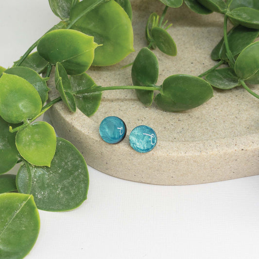 Turquoise Sea | Wooden Stud Earrings